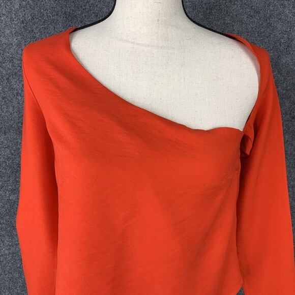 Line Dot Red Crop Top Women XS Long Sleeve Asymmetrical Neckline Side Zipper - Picture 2 of 12